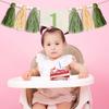 1st Birthday High Chair Banner Decoration Green Tassel Themed Birthday Party Decoration Girl Baby Shower Wall Hanging Banner