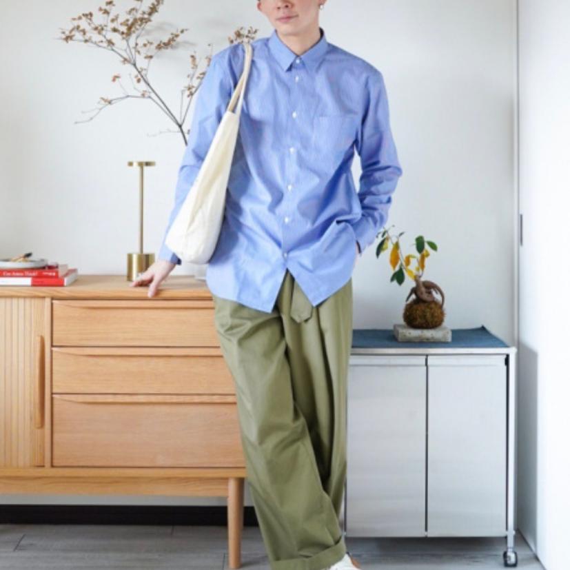Uniqlo Рубашка с длинным рукавом в полоску на пуговицах, мужская, синяя, коллаборация Jil Sander 478673-63
