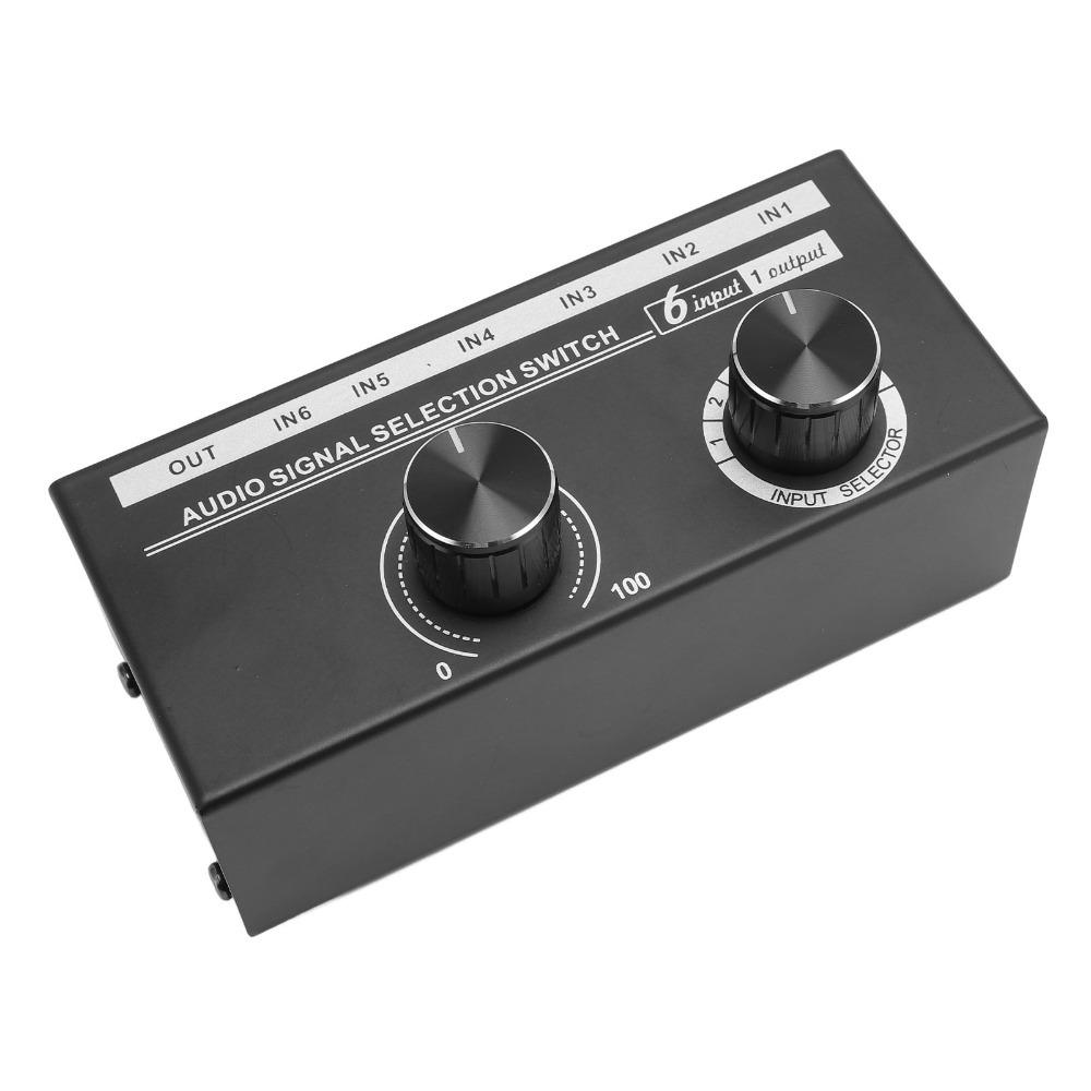 with Volume Control Knob 6 Way Sound Switcher Stereo Audio Switcher for Speaker Subwoofer