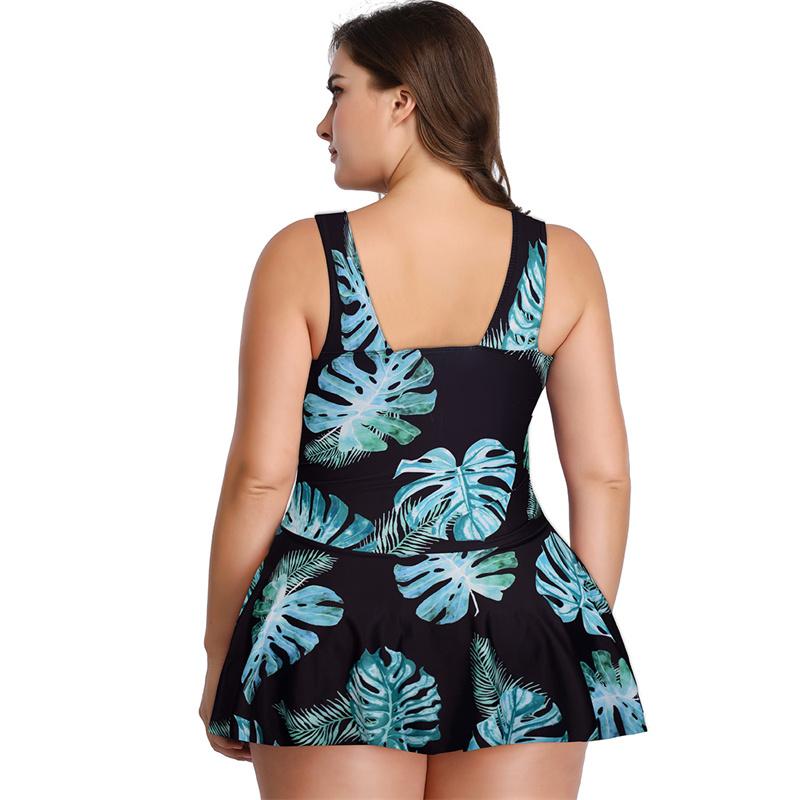 Women Summer Swimwear Plus Size Swimsuit Floral Pattern V Neck Beach Dress Sexy Two-Piece Bathing Suit S-5XL
