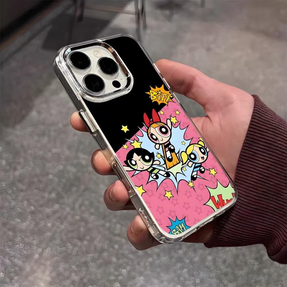 Чехол для телефона P-Powerpuff Girls Милый для iPhone 17 Air 16 E 15 14 13 12 11 Plus Pro Max Гальванизированный Прозрачный Мягкий Корпус