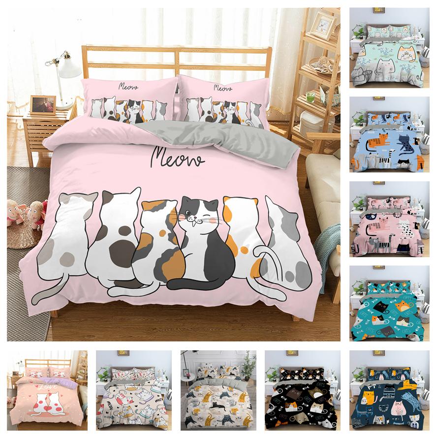 Легкий комплект постельного белья с 3D мультяшными животными, пододеяльник на пуху с изображением кота, комплект из 2/3 предметов для комнаты для детей и мальчиков DE135 * 200, мягкий комфорт, бухта