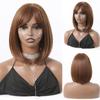 Dark Brown Short Straight Synthetic Wigs Women's Bob Wig Middle Part With Bangs Cosplay Daily Party Hair Natural Heat Resistant Wigs
