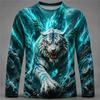 Мужская футболка с длинным рукавом, круглым вырезом и 3D-принтом с животными, для осени и зимы