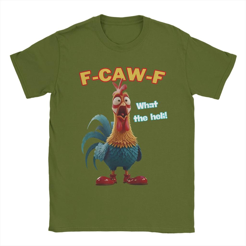 Men's Funny Chicken F-Caw-F What The Heli T Shirt Poultry Humor 100% Cotton Tops Funny Short Sleeve Tee Shirt Printing T-Shirt