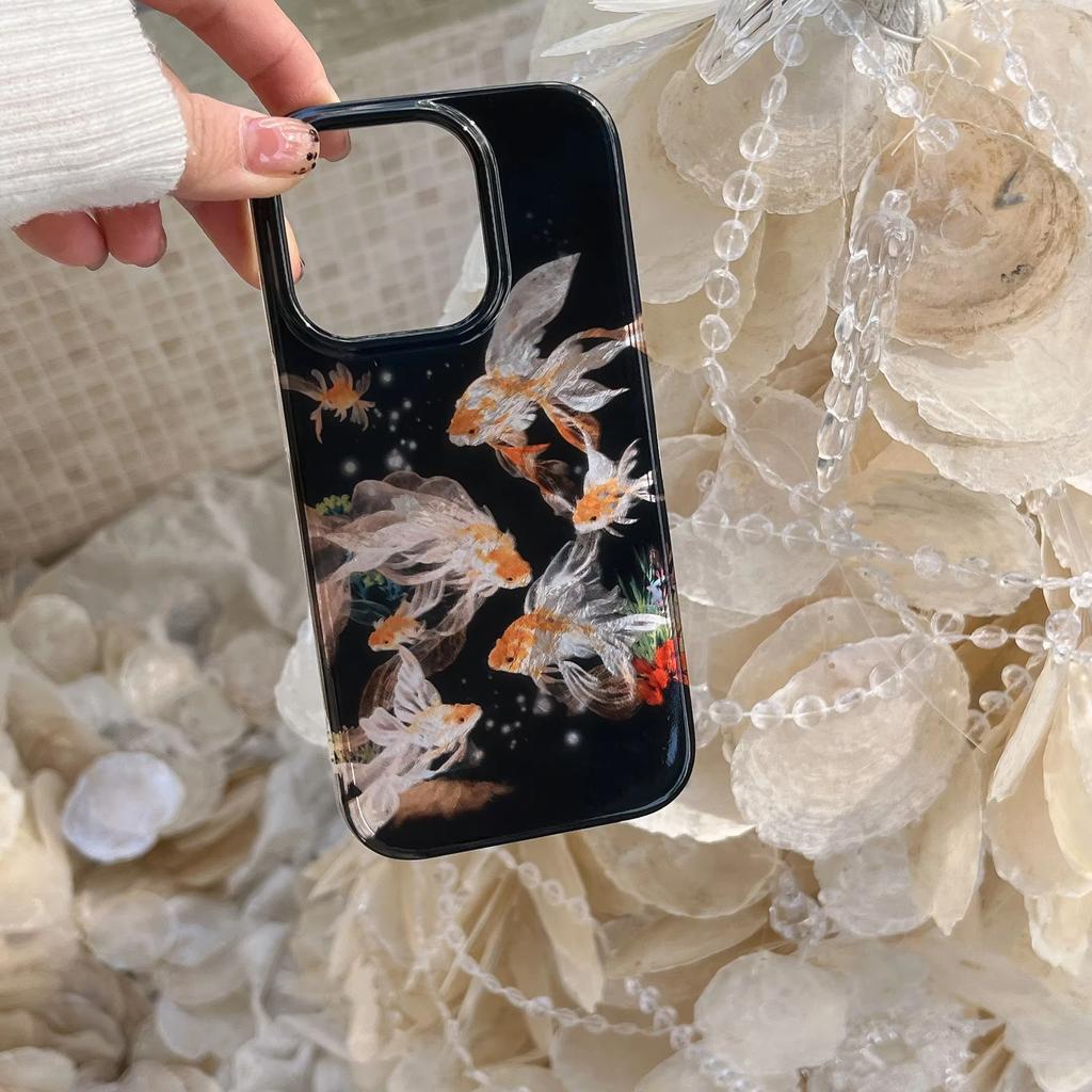 Высококачественный чехол для телефона с золотой рыбкой Кои на удачу для iPhone 17 Air 16 e 15 14 13 12 11 Pro Max Plus Mini SE Красивый блестящий чехол
