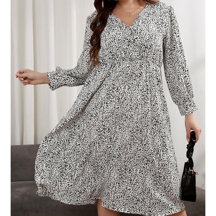 Autumn Fashion Elastic Waist Women Sexy & Club Print Plus Size A-line Ladies Dresses