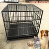 120x76.5x87CM Heavy Duty Dog Crate Metal Pet Dog Crate 2 Doors Locks Design Kennel Playpen with 4 Wheels Removable Tray