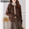 Spring and Autumn Women's Knitted Cardigan Sweater Coat Loose Simple Horn Button