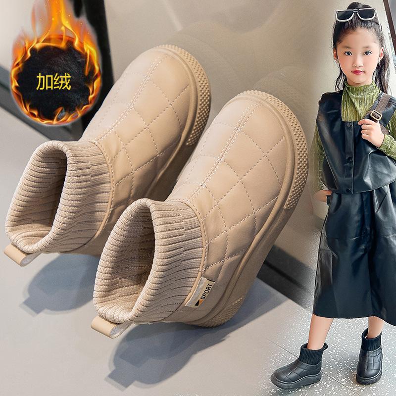 Children's cotton shoes, girls' snow boots2026New autumn and winter short boots with fleece lining for boys, thickened, warm, waterproof, and