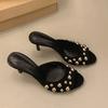 Fashion Elegant Woman Heeled Shoes 2025 Shallow Dress Slippers Women High Quality Peep Toe Metal Decoration New Plus Size Ladies Sandals
