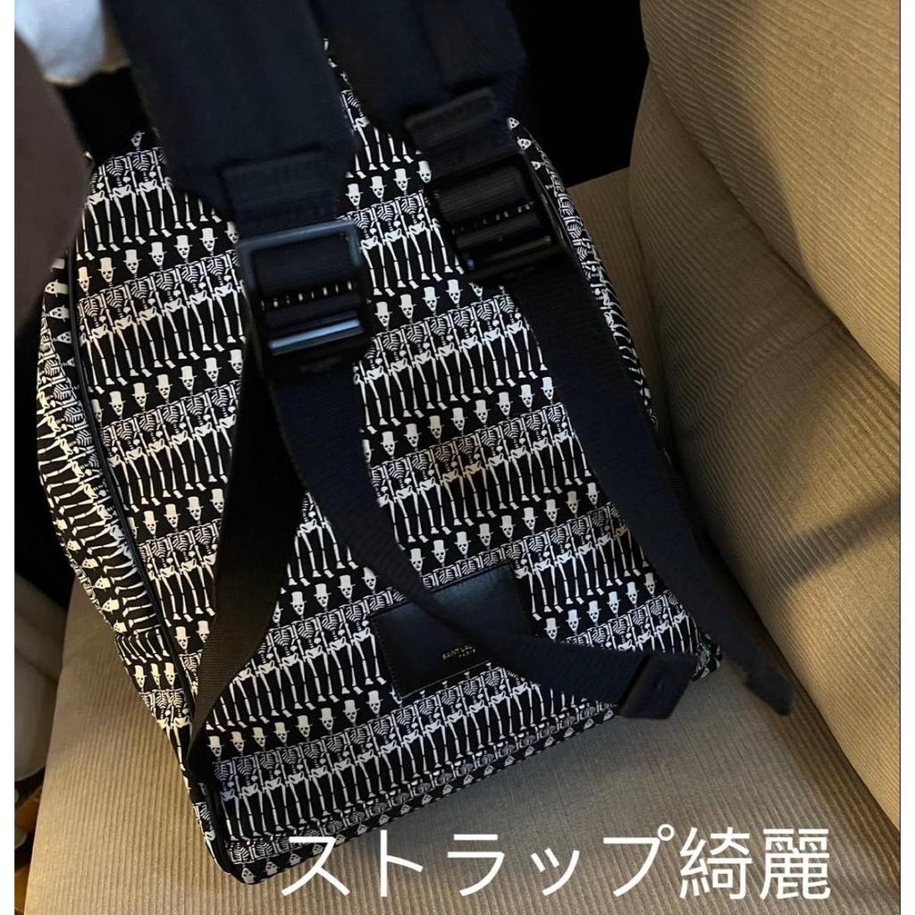 Б/у Оригинальный Рюкзак SAINT LAURENT с узором из черепов Холст Черный x Белый