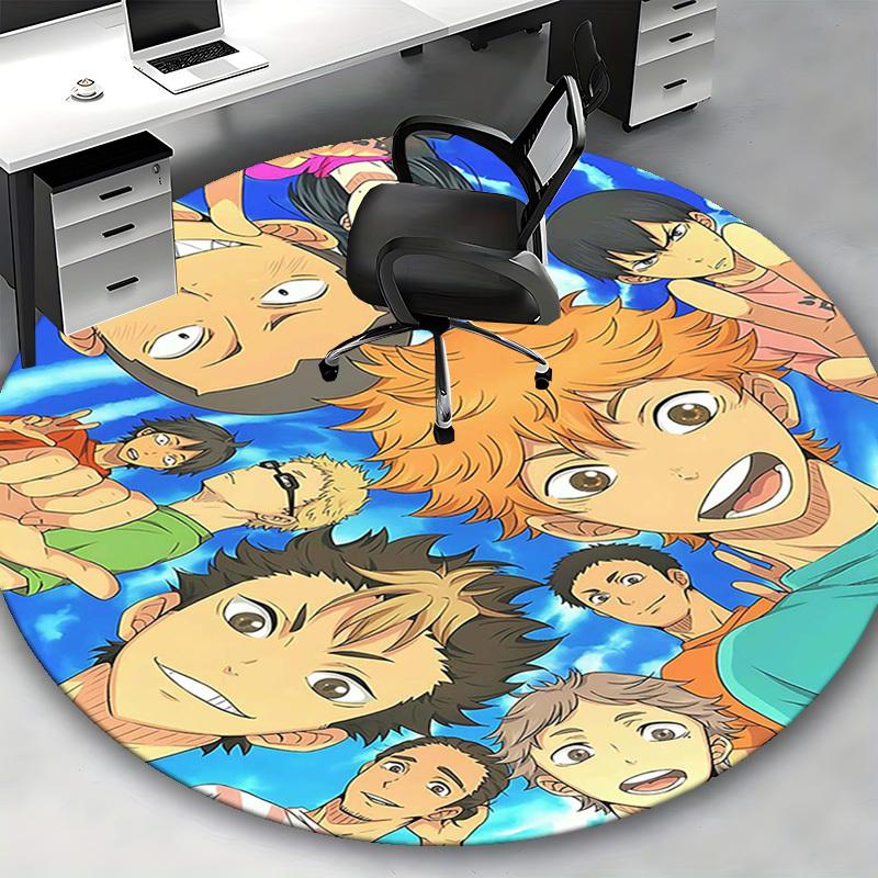 1 шт. Круглый ковер Haikyuu Волейбольной команды старшей школы Карасуно, Коврик под офисное кресло, Нескользящий ковер, Сезонный подарок, Подходит для офиса, гостиной