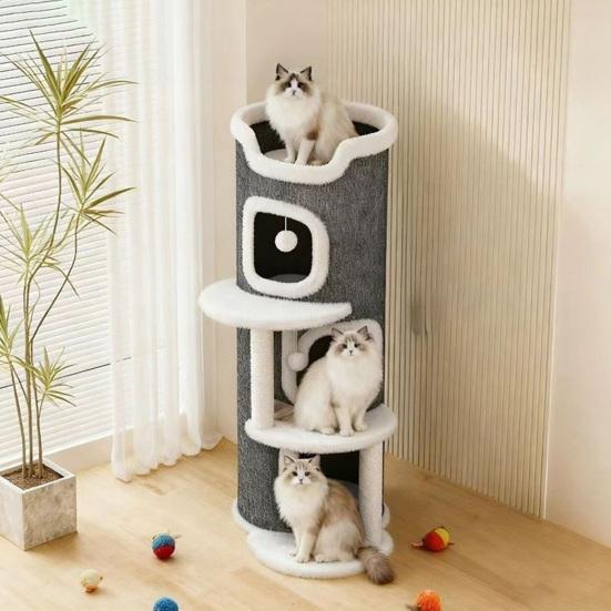 Игровой комплекс для кошек Когтеточка-бочка с 3 кошачьими пещерами Сизалевая когтеточка Многоярусный игровой комплекс для кошек для семьи с несколькими кошками