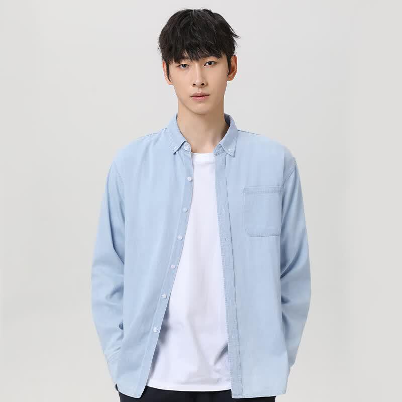 Mark Fairwhale Men's Pure Cotton Blue Denim Long Sleeve Shirt