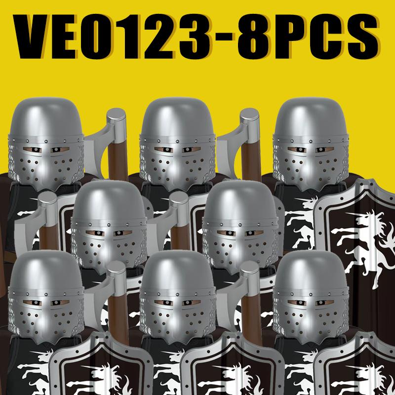 8PCS Medieval Military Gothic Knights Building Blocks Castle Army Guard Soldier Figures Sword Axe Hammer Accessories Bricks Toys Gift