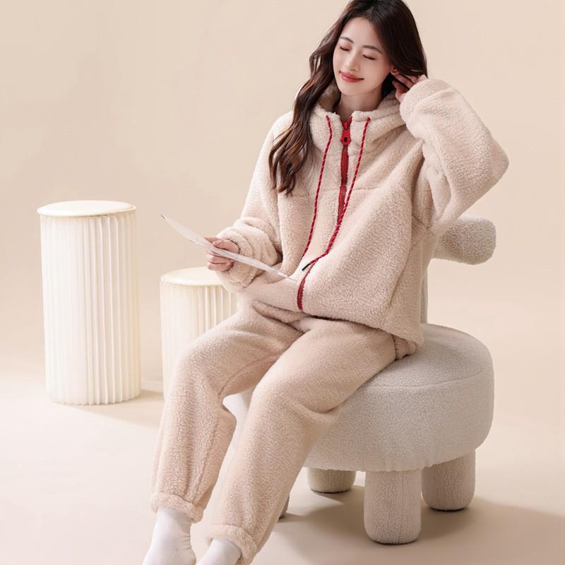 Couple Coral Fleece Pajamas Set Thick Warm Winter Loungewear Men Women