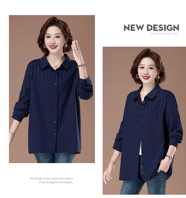 Женская блузка большого размера из чистого хлопка с отложным воротником - Мода ранней осени для мам среднего возраста