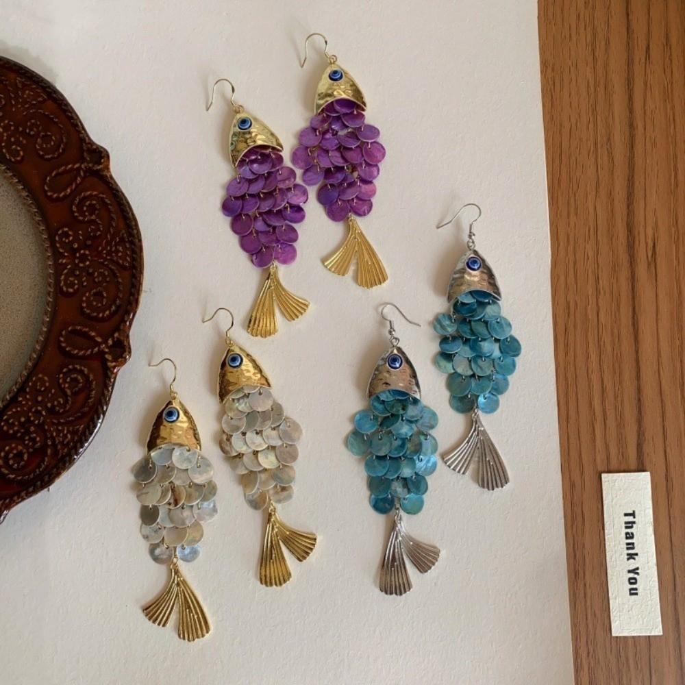 Personality Imitation Shell Tassel Earrings Elegant Dangle Earrings Fish-shaped Earrings Festival