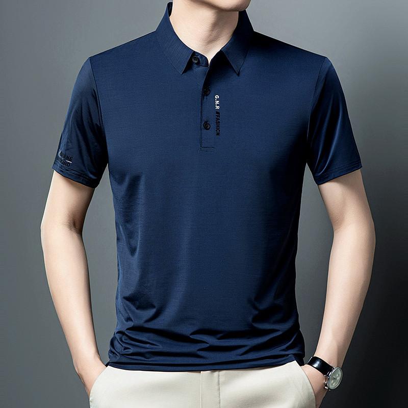 Футболка поло Ice Silk с коротким рукавом, мужская деловая, повседневная, с лацканами, не требующая глажки, тонкая, с коротким рукавом, мужская одежда