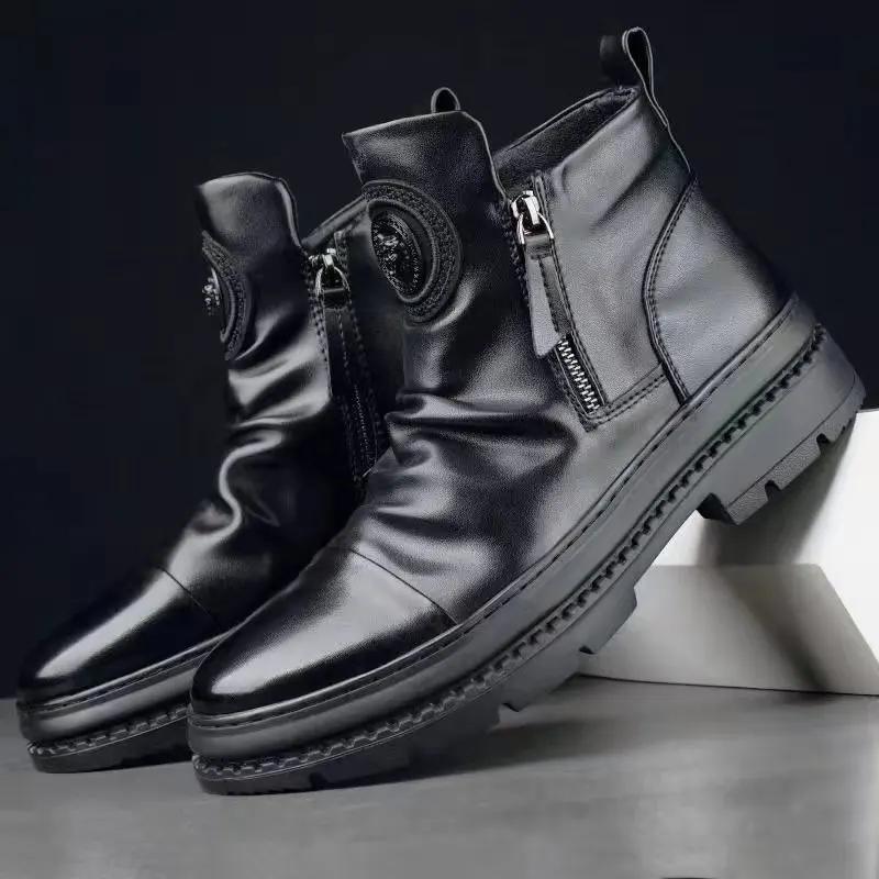 Vintage Men Boots 2024 New Autumn Winter Shoes High Quality Men's Leather Boots Side Zipper Men's Ankle Boots Large Size