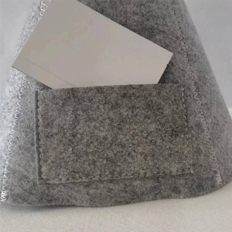 Gray & White Felt Bath Cap Minimalist Thickened Sauna Hair Drying Cap Absorbent Heat-Preserving with Card Pocket