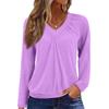 Women's Casual Fashion V-Neck Raglan Pleated Solid Color Long Sleeve Top