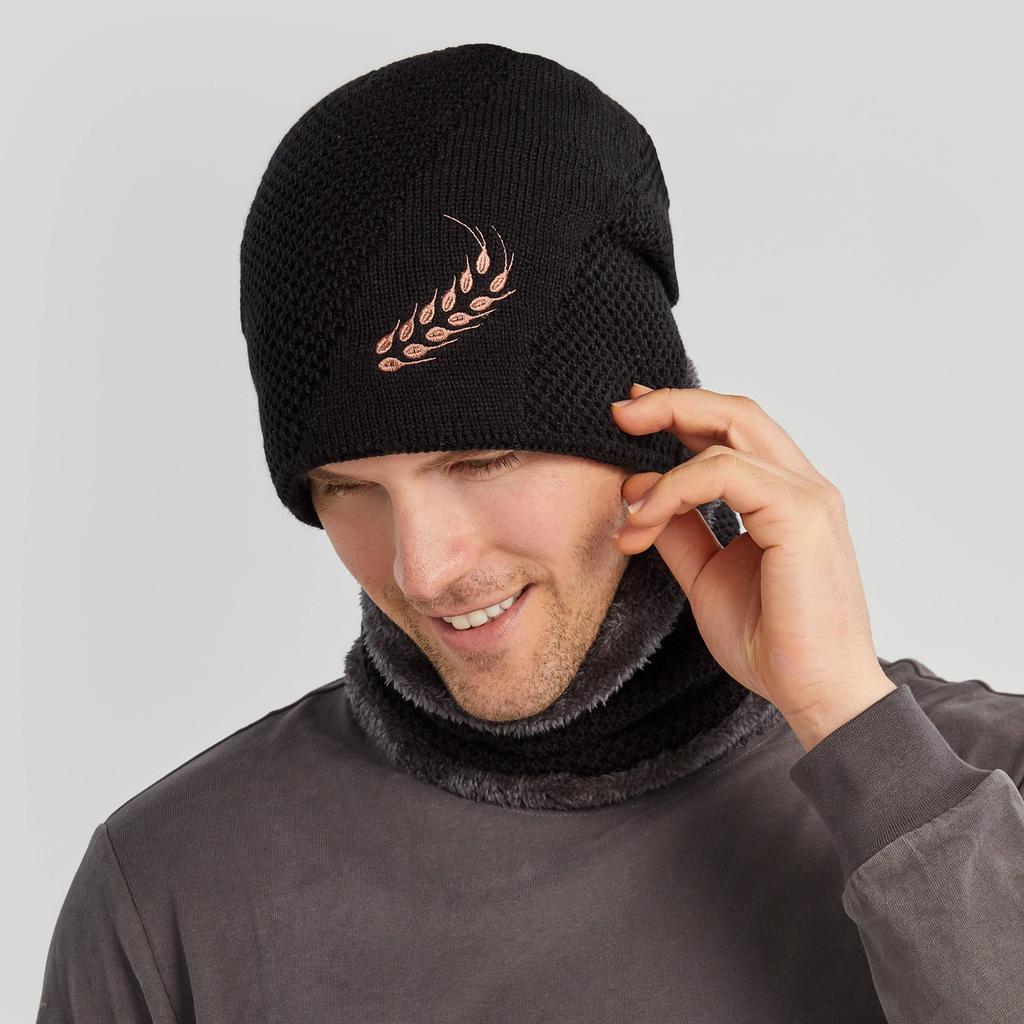 (Projector)Men Women Outdoor Warm Winter Knitted  Hat And Scarf Set Stylish Knit  Cap