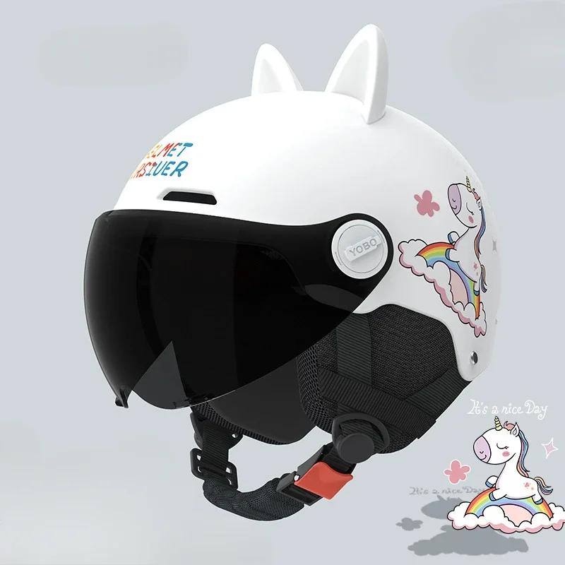 Детский шлем с кошачьими ушками и солнцезащитным козырьком с защитой от УФ-лучей, спортивный шлем для безопасности, детская защитная экипировка для езды на электросамокате, велосипеде, мотоцикле