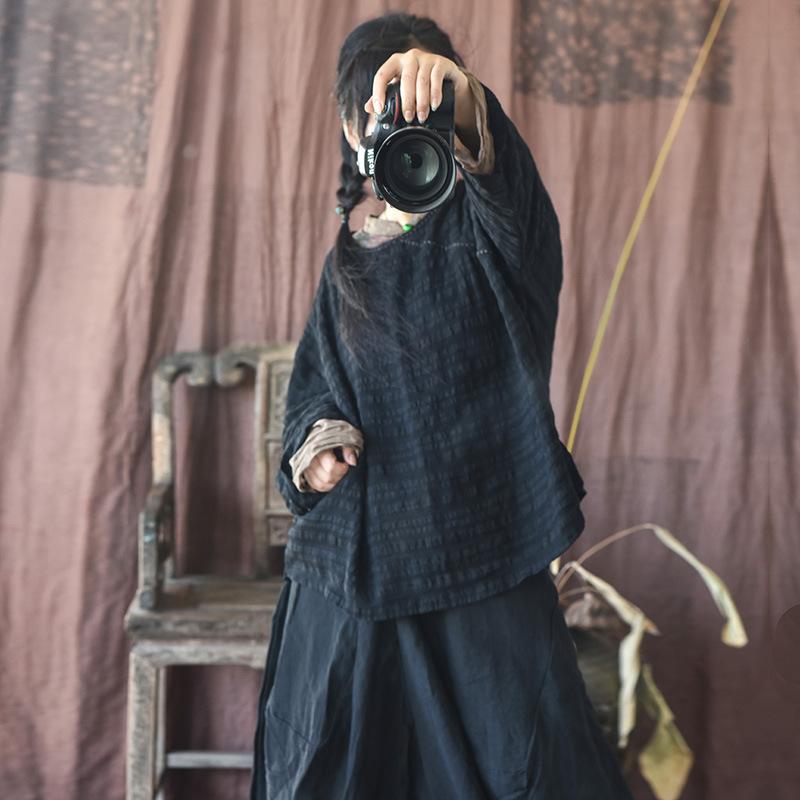 Johnature Women Linen Vintage T-Shirts Autumn Long Sleeve Loose Clothes Fall Casual Female T-Shirts