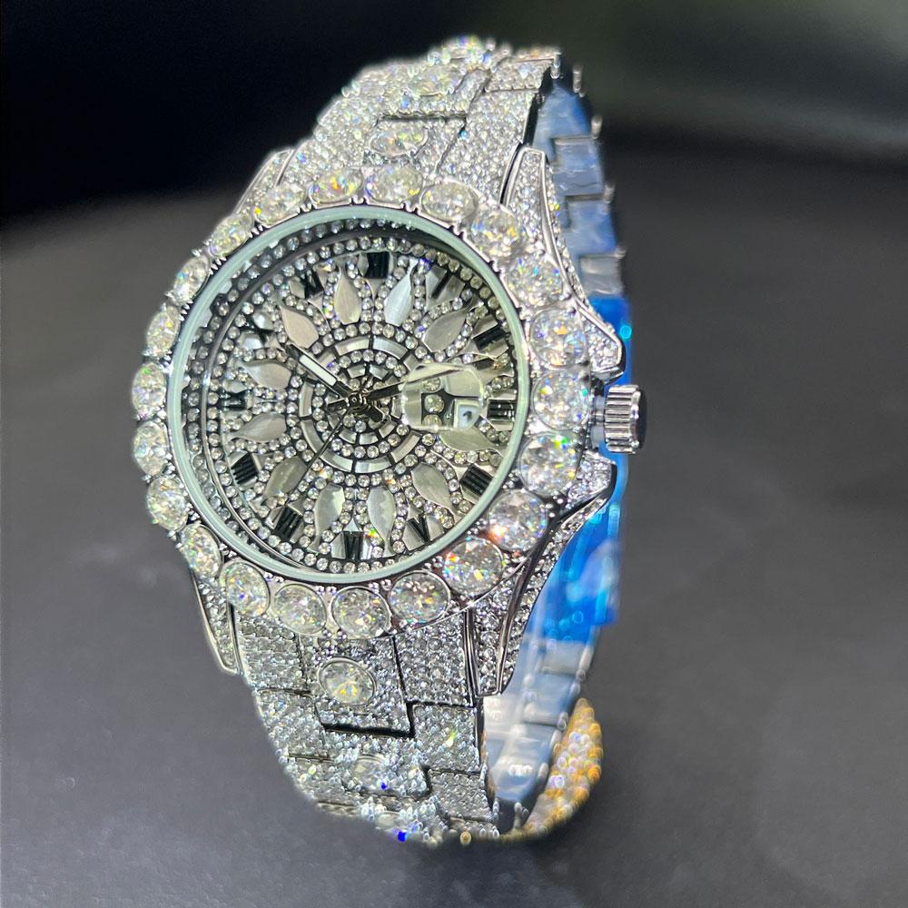 Sell Rose Ice Watch For Men Fashion Brand MISSFOX Hip Hop Full Diamond Luxury Jewelry Quartz Wristwatch Man New