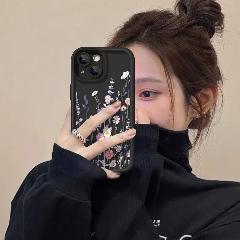 Модный силиконовый чехол для телефона с цветком для iPhone 16 11 12 13 14 15 Pro Max XS Max X XR 7 8 15 Plus SE 2022 женский мягкий защитный чехол для объектива камеры