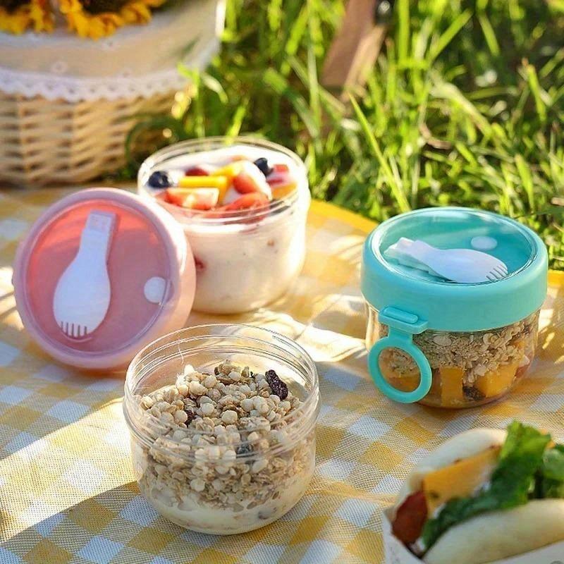600ml Oatmeal Cup Salad Cup Airtight Lid Thickened with Spoon Food Storage Portable Overnight Yogurt Milk Salad Breakfast Jar