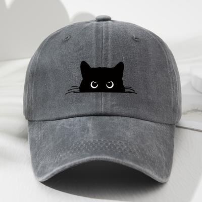 Милая бейсболка с принтом кота, винтажной стирки, для мужчин и женщин, универсальная повседневная шляпа с изогнутым козырьком