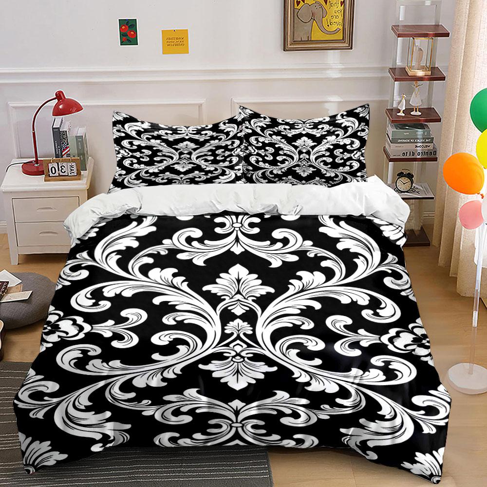 White floral damask pattern. Bedding sets Duvet cover sets Duvet covers Pillowcases(1 * Duvet Cover 2 * Pillowcases without duvet insert)