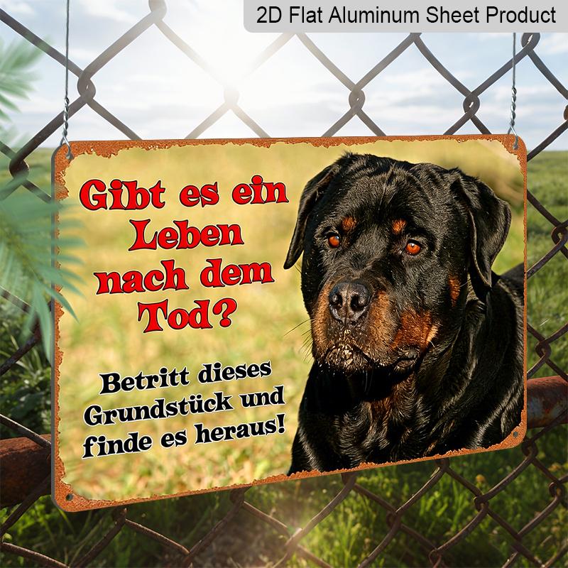 2D Flat, 1pc Funny Warning Sign, 12"×8" - German Quote Plaque, Vintage Aluminum Yard Decor, Humorous Dog Security Warning Gift