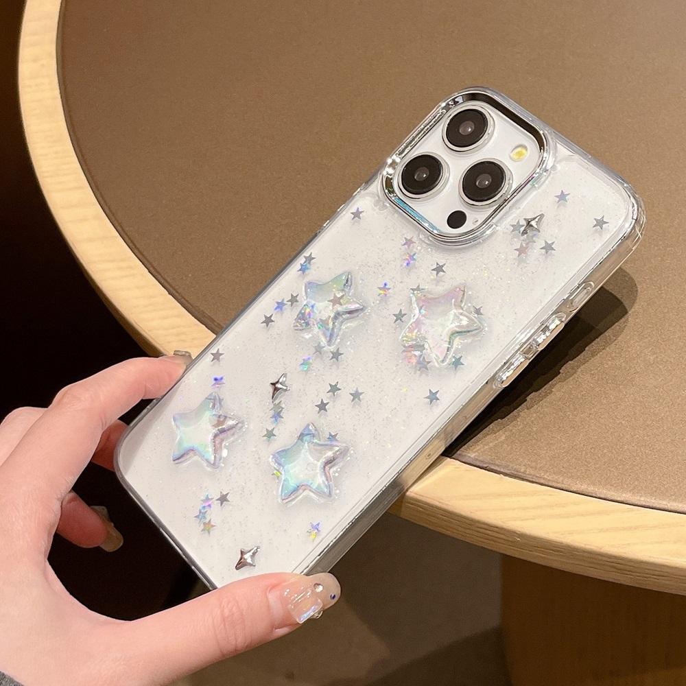 Ins Корейский Градиент Звезда Блеск Глиттер Чехол для телефона Для iPhone 16 15 14 13 12 11 Pro Max Plus Блестящий Прозрачный Ударопрочный Чехол