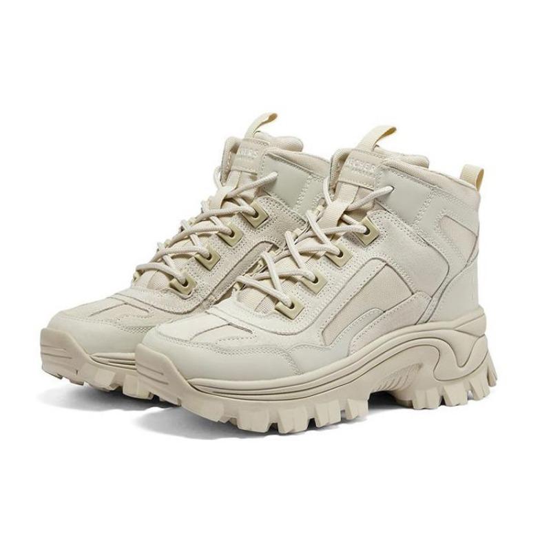 Skechers Street Blox Женские Ткань Кожа Амортизирующие Износостойкие Увеличивающие Рост Высокие Кроссовки на Платформе Массивные Папины Кроссовки Молочно-белые 155260C-OFWT
