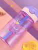 Бутылка для воды для детей с рисунком из мультфильма объемом 480 мл с трубочкой, не содержит BPA, детский чайник для питья, пластиковый портативный прозрачный, для школьных путешествий, милый стаканчик