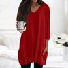 Womens Tops V-neck 3/4 Sleeve Blouses Casual Mid-length Shirts Fashion Print Tunic Tops With Pockets