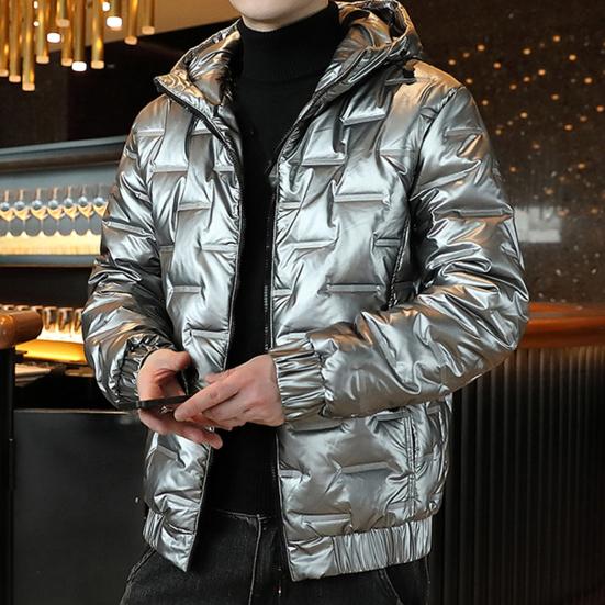 Cotton Coat Hooded Smooth Surface Solid Color Long Sleeves Cardigan Cold-proof Padded Plus Size Men Winter Coat for Outdoor