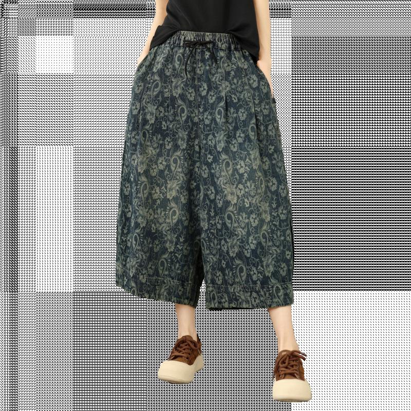 Новые джинсы с цветочным жаккардом, мягкие, широкие, укороченные (7/8) - Повседневная летняя мода