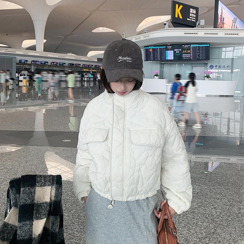 Light and thin rhombus cotton clothes women's winter new thickened loose and versatile small short jacket baseball clothes