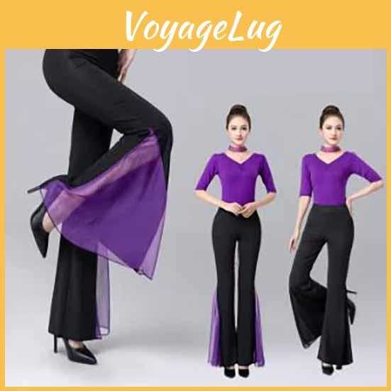 Trousers Elegant Wide Leg Women Elegant Flared Pants Latin Ballroom Belly Dance Pants Practice Pole Dance Performance Costume
