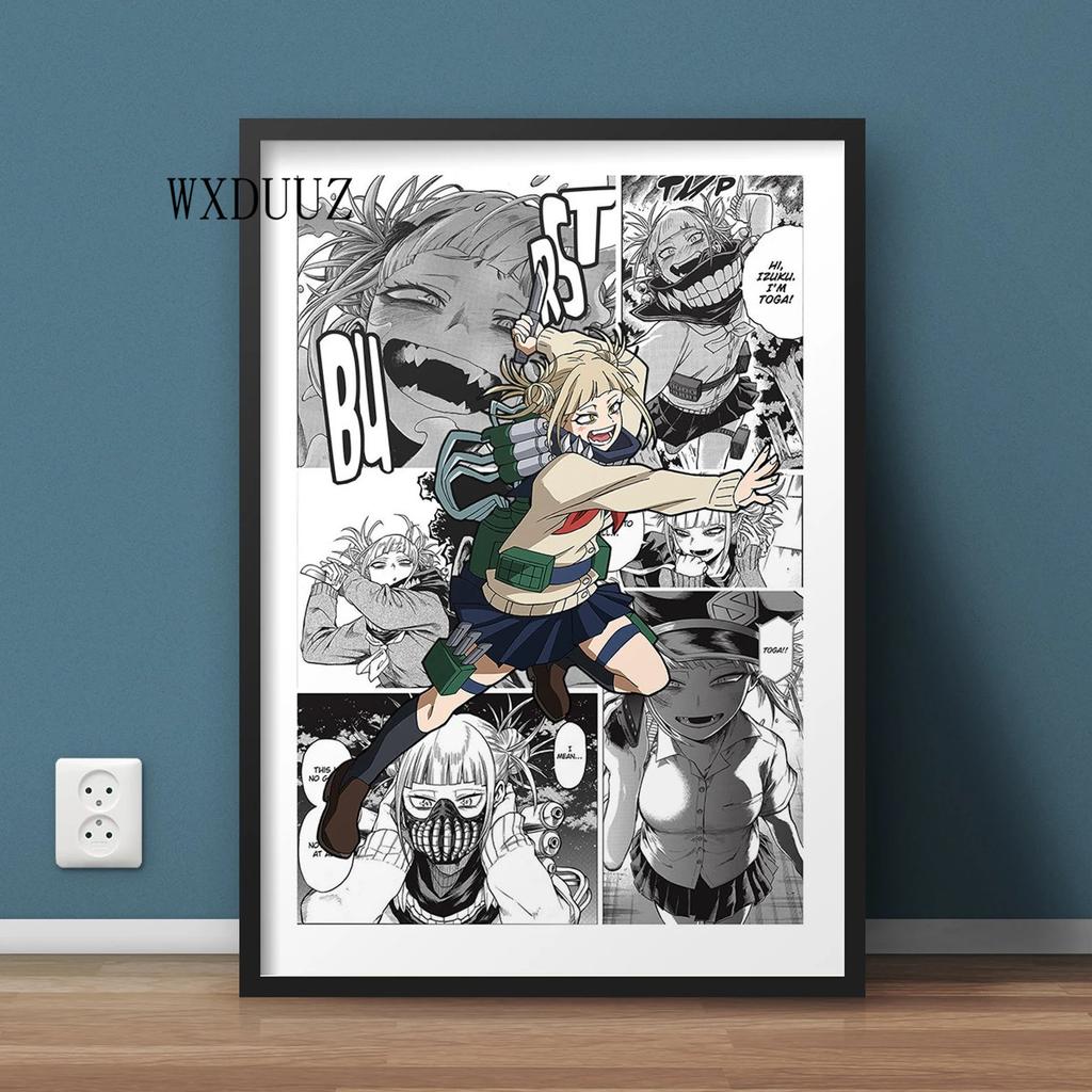 Винтажный аниме-фигурка «Мой герой Академии», черно-белый постер Izuku/Shoto, настенное искусство Kawaii, домашний декор, холст, постеры