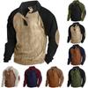 Men's Colour Blocking Half Button Stand Up Collar Men's Vintage Corduroy Sweatshirt Winter Autumn Long Sleeve Tops