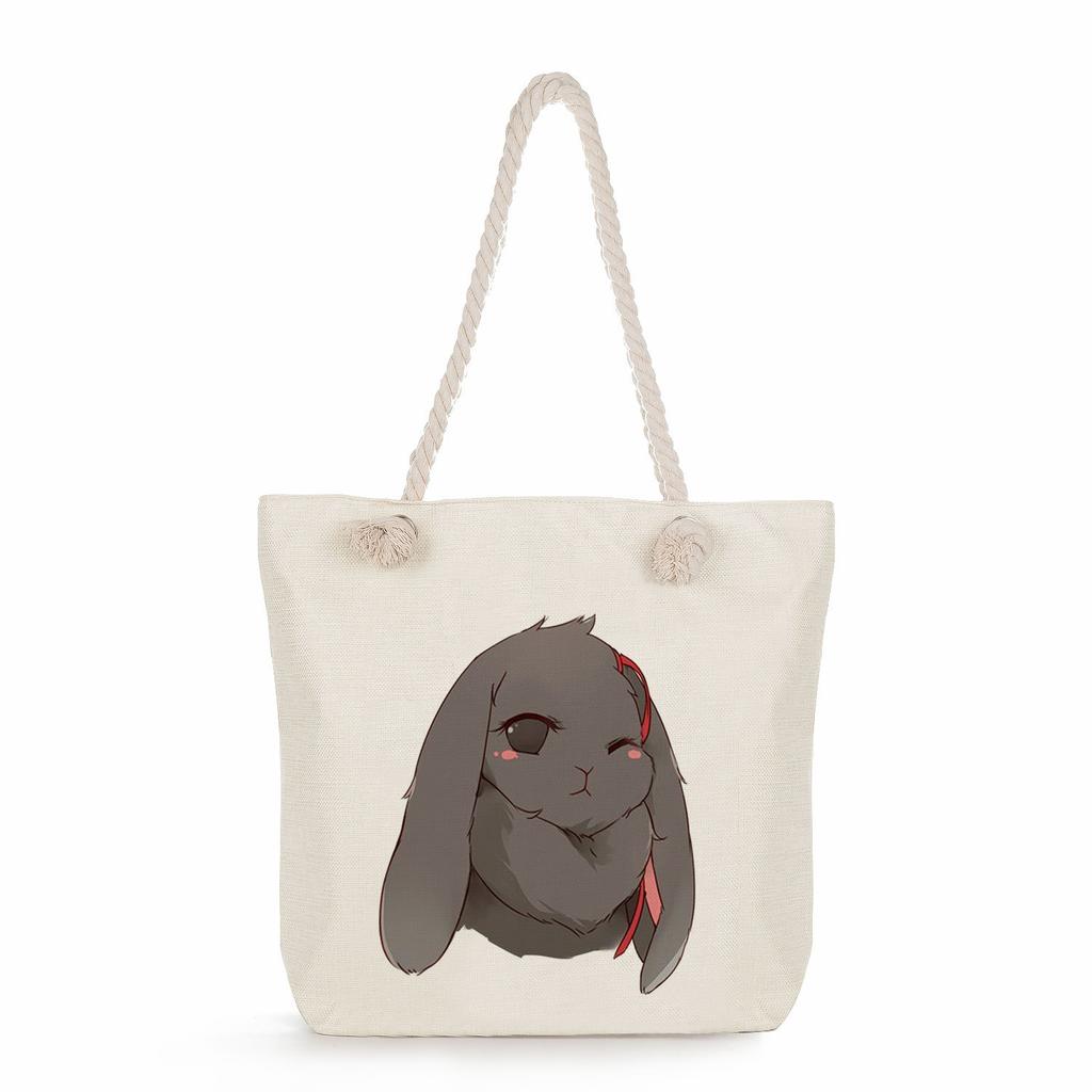 Creative Rabbit print thick rope single-shoulder beach bag 7247 CLE