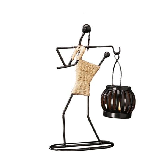 Human Figure Iron Candle Holder Handmade Metal Jute Rope Candlestick Nordic Boho Home Decor for Dining Table Bar Countertop Wedding