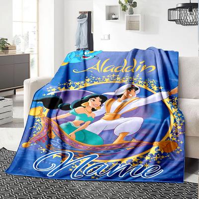 Custom Name Aladdin Jasmine Adventure Flannel Blanket for Super Soft Cute Comfort Blanket for Travel Bedding Couch Sofa Blanket