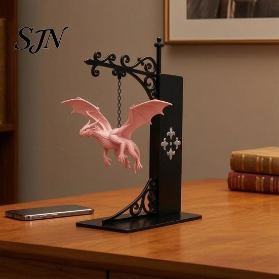 Creative Decorative Desk Accessories Flying Dragon Bookshelf Light, Bookend Light for & Desk, Metal Book Support Readers Sculpture Support, Heavy Duty